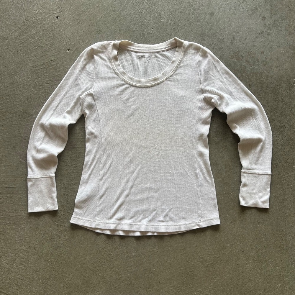 Vintage Eddie Bauer Thermal Long Sleeve Shirt Womens Medium White Waffle Knit